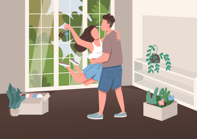 Young couple with new apartment key Illustration