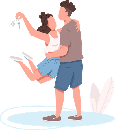 Young couple with new apartment key  Illustration