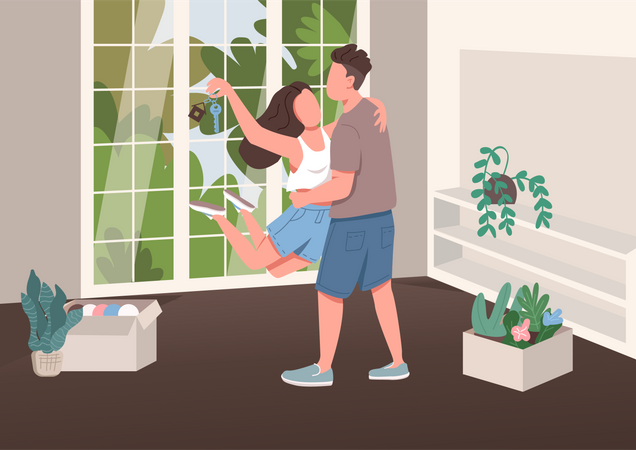 Young couple with new apartment key  Illustration