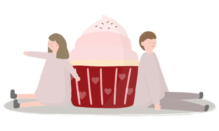 Young couple with Valentine cake Illustration