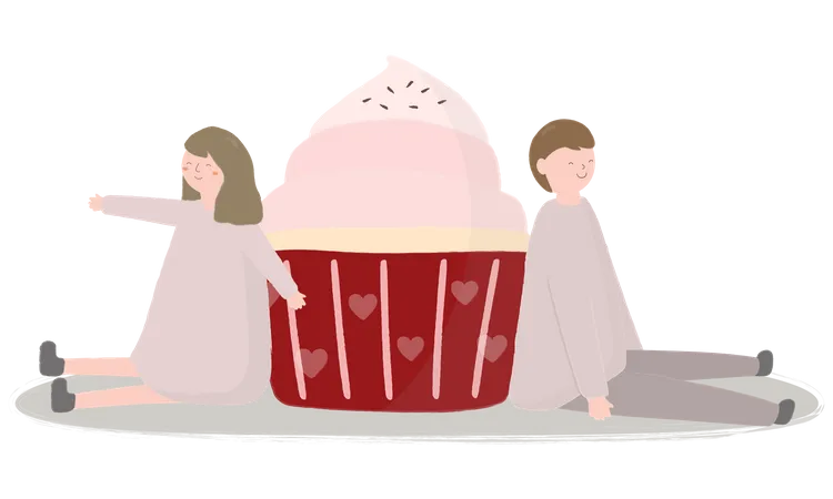 Young couple with Valentine cake  Illustration