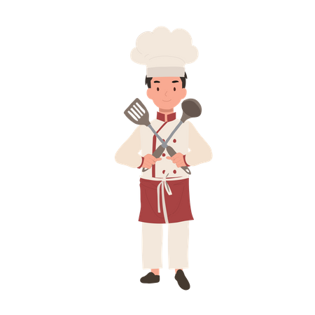 Young culinary pro holding flipper and dipper  Illustration