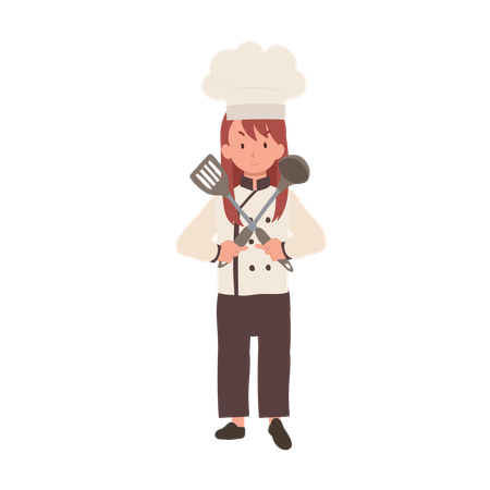 Young Culinary Pro Holding Flipper and Dipper Confident  Illustration