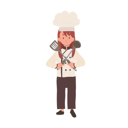 Young Culinary Pro Holding Flipper and Dipper Confident  일러스트레이션