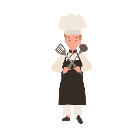 Young Culinary Pro Holding Flipper and Dipper Confident  Illustration