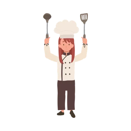 Young Culinary Pro Holding Flipper and Dipper up  イラスト