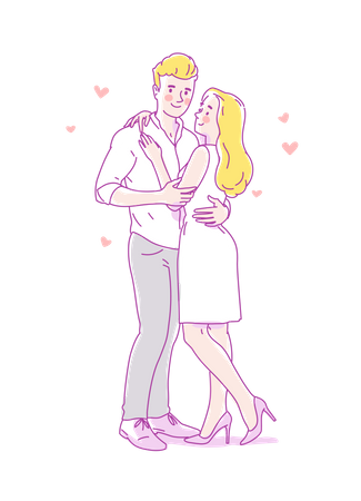 Young cute couple hug In the arms of love Illustration