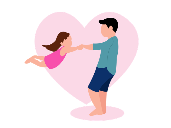 Young dad holding children in his hands  Illustration