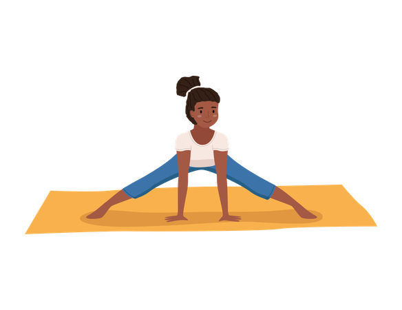 Young dark skinned girl doing stretching warm up exercise  Illustration