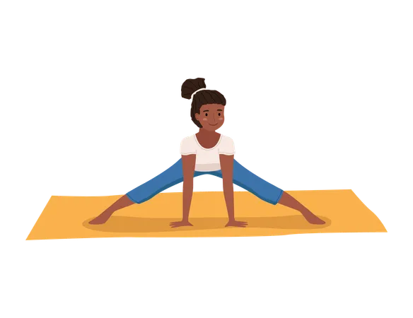 Young dark skinned girl doing stretching warm up exercise  Illustration