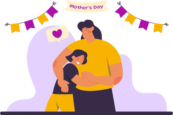Young Daughter Hugging Her Mother  Illustration