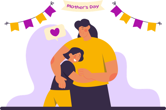 Young Daughter Hugging Her Mother  Illustration