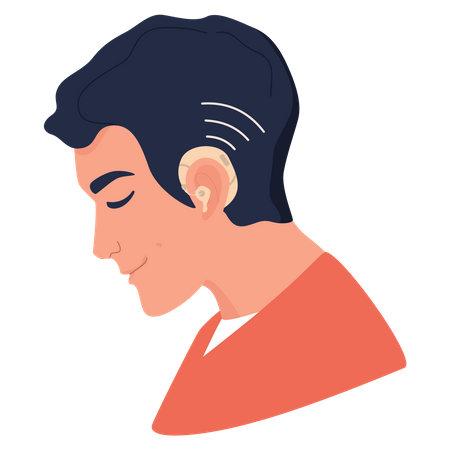 Young deaf man with hearing aid Illustration