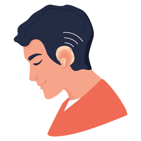 Young deaf man with hearing aid  Illustration