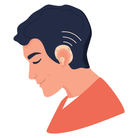 Young deaf man with hearing aid  Illustration