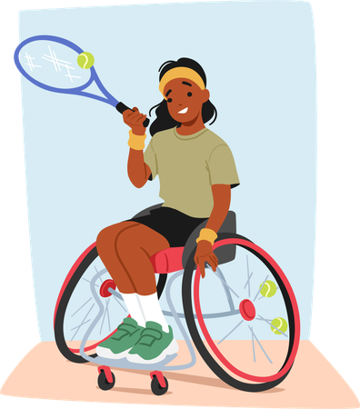 Young Disable Girl playing Tennis Game  Illustration