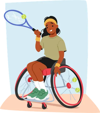 Young Disable Girl playing Tennis Game  Illustration