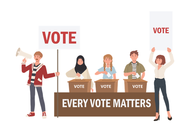 Young Diverse Group Voting  Illustration