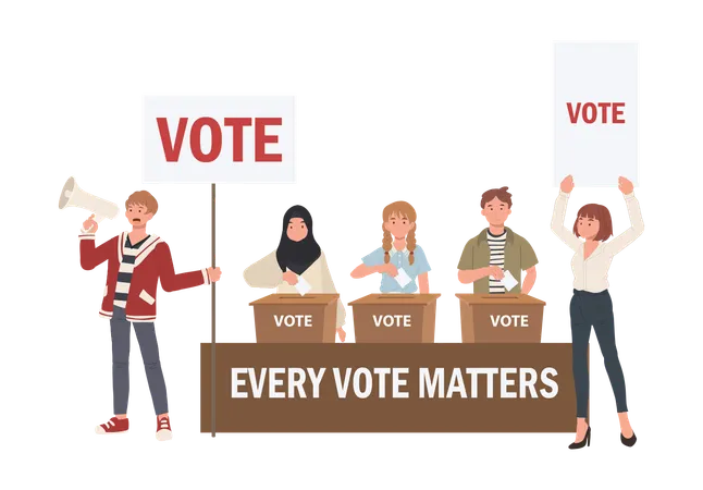 Young Diverse Group Voting  Illustration