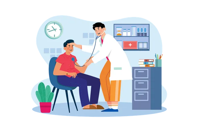 A Doctor Examines A Patient To Diagnose An Illness Or Injury イラスト