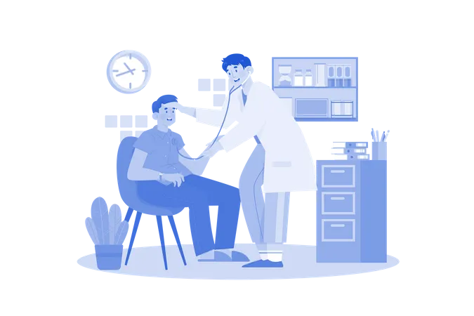 Young doctor examines patient to diagnose illness  Illustration