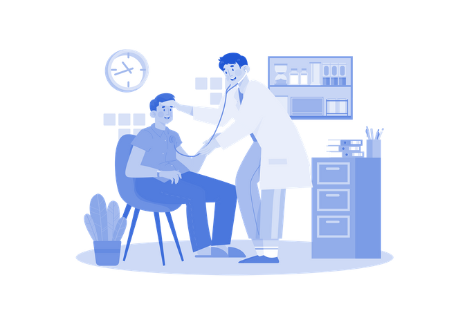 Young doctor examines patient to diagnose illness  Illustration