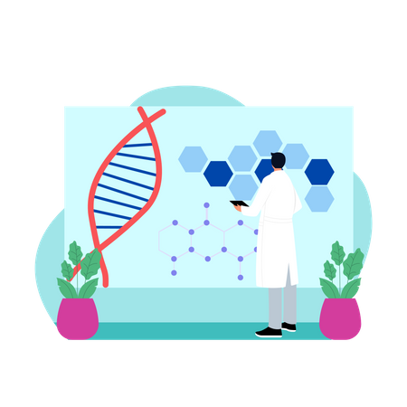 Young doctor research on dna  Illustration