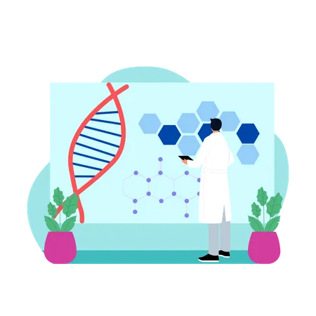 Young doctor research on dna  Illustration