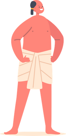 Young Egyptian Boy With Shaved Head Wearing Simple Linen Kilt Stand With Arms Akimbo  Illustration