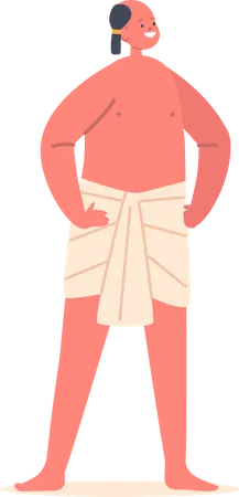 Young Egyptian Boy With Shaved Head Wearing Simple Linen Kilt Stand With Arms Akimbo  Illustration