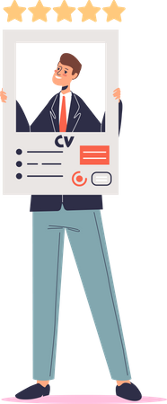 Young employee candidate holding cv Illustration