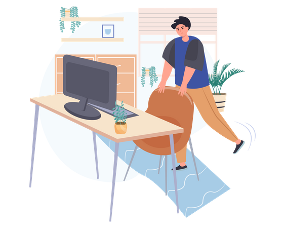 Young employee doing body stretch near the work desk Illustration