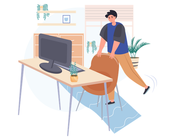 Young employee doing body stretch near the work desk  Illustration