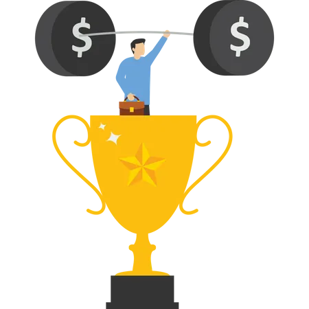 Young employee is a financial weightlifting champion  Illustration