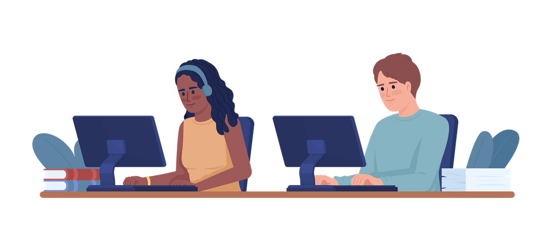 Young employees working side by side  Illustration