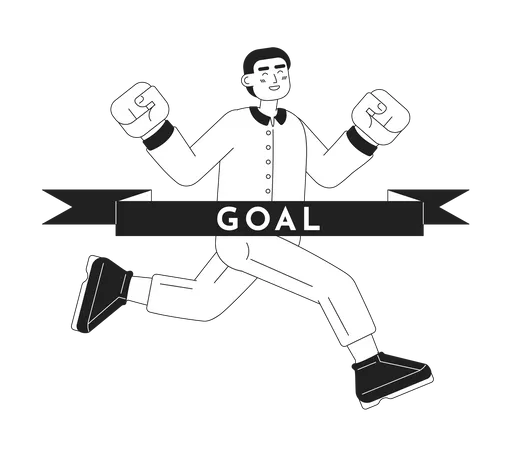 Young Entrepreneur Reaching Goal Monochrome Concept Vector Spot Illustration Business Person 2 D Flat Bw Cartoon Character For Web UI Design Achieve Success Isolated Editable Hand Drawn Hero Image Illustration