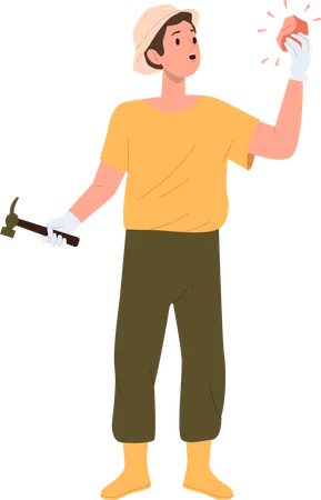 Young excited man geologist character excavating mineral resource  イラスト
