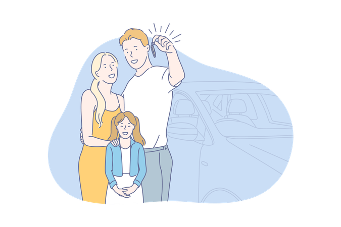 Young family bought brand new car  Illustration