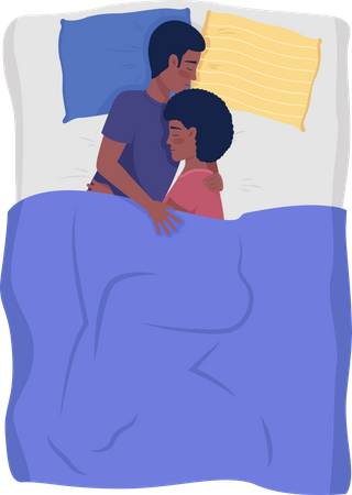 Young family sleeping in bedroom Illustration