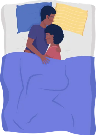 Young family sleeping in bedroom Illustration