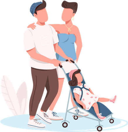 Young family walking Illustration