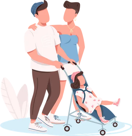 Young family walking Illustration