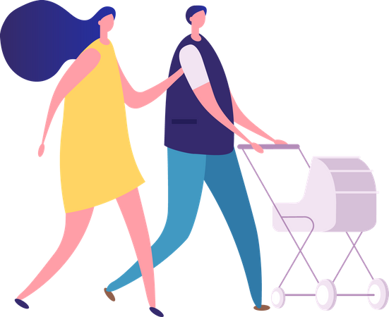 Young family walking  Illustration