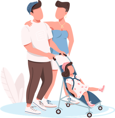 Young family walking  Illustration