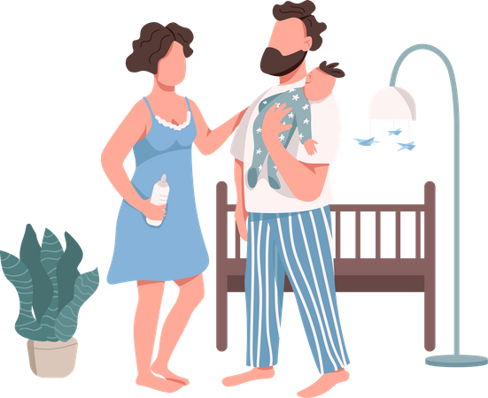 Young family with baby  イラスト