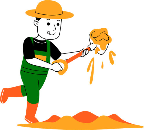 Young farmer digging soil  イラスト