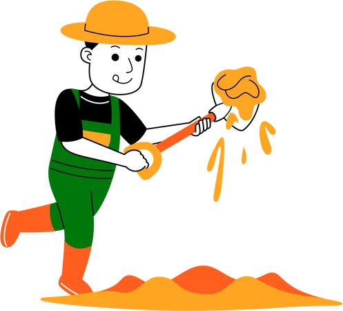 Young farmer digging soil  イラスト