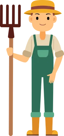 Young farmer holding a pitchfork  Illustration