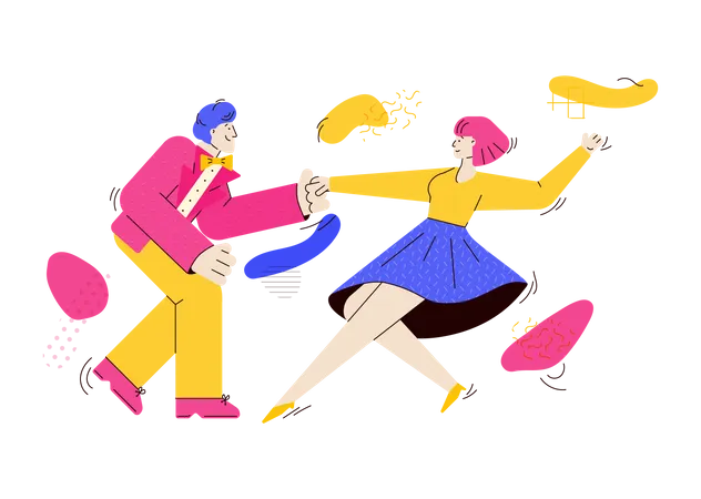Young fashion people dancing rock-n-roll or swing  Illustration
