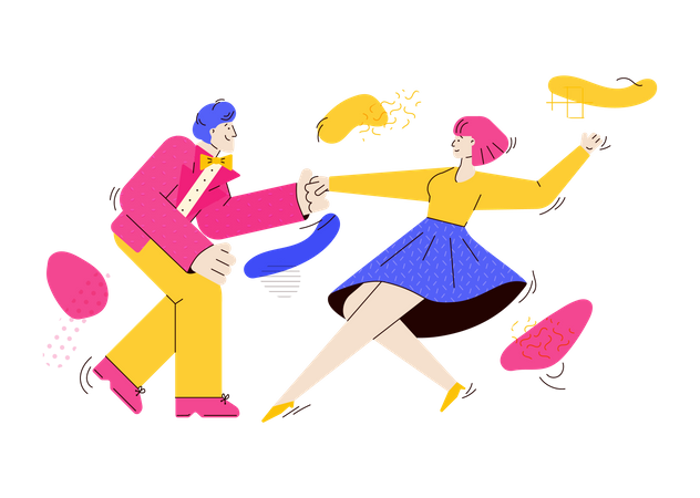 Young fashion people dancing rock-n-roll or swing  Illustration